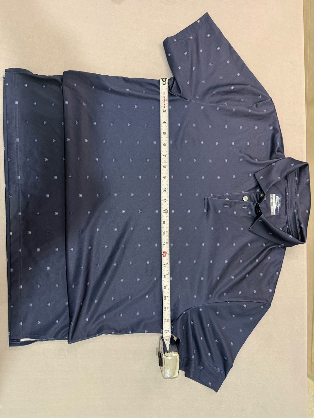 Ben Hogan Performance Men's Polo Shirt L Blue Geometric Print Short Sleeve